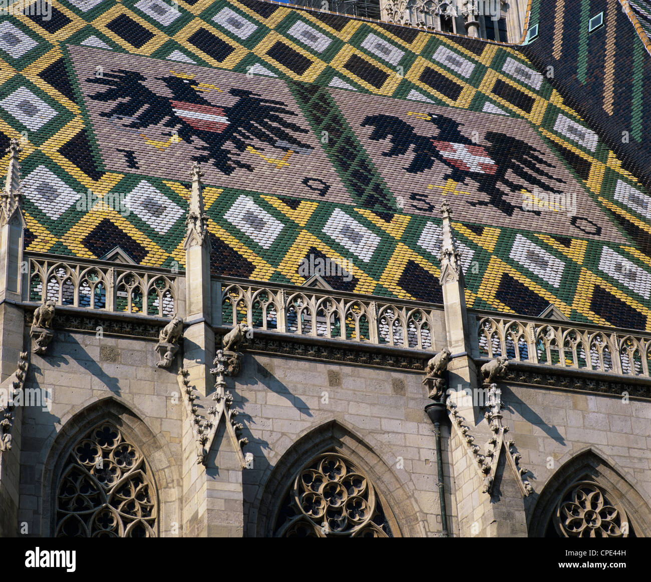 St. Stephen`s Cathedral with coat of arms on roof, UNESCO World